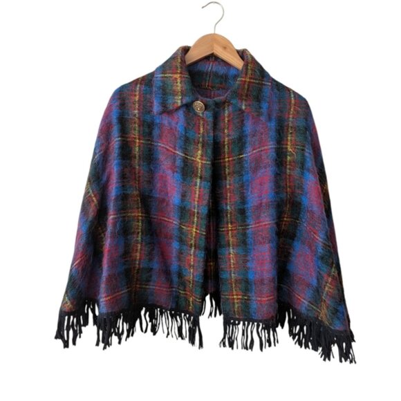 VINTAGE Rannoch Designs 1960’s Mohair & Wool Fringed Tartan Traditional Cape - Picture 7 of 7